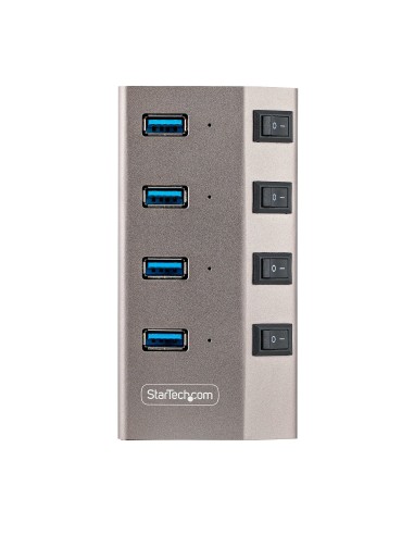 Hub USB-C Autoalimentado de 4 puertos con Interruptores Individuales - Concentrador USB 3.0 a 5 Gbps con Fuente de Alimentación