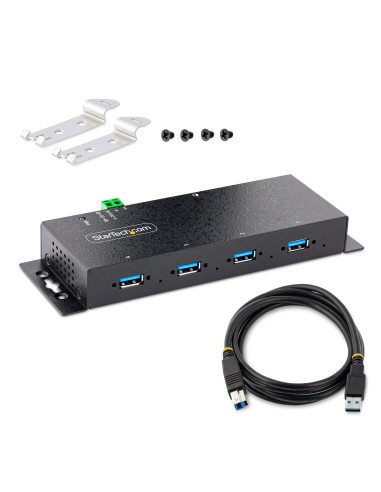 Hub Industrial USB 3.0 de 5Gbps de 4 Puertos - Concentrador USB con Protección de Picos y Descargas ESD - Ladrón USB-A de Monta