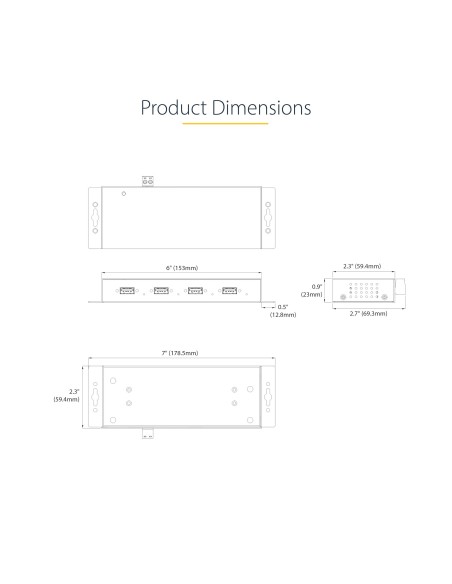 Hub Industrial USB 3.0 de 5Gbps de 4 Puertos - Concentrador USB con Protección de Picos y Descargas ESD - Ladrón USB-A de Monta