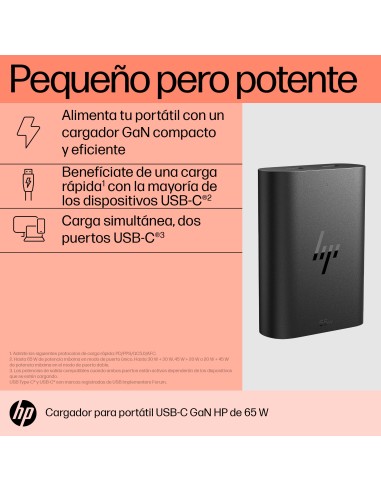 Cargador para portátil de con USB-C GaN de 65 W