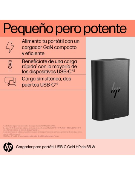 Cargador para portátil de con USB-C GaN de 65 W