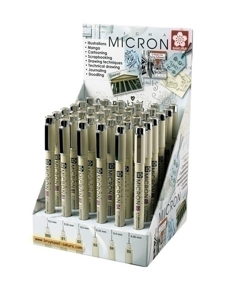 TALENS SAKURA EXPOSITOR DE 36 ROTULADORES PERMANENTES PIGMA MICRON FINELINER NEGRO