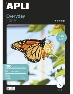 PAQUETE A4 100H 180G PAPEL FOTOGRAFICO EVERYDAY APLI GLOSSY