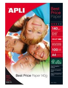 Paquete a4 100h 140g papel fotografico best price apli glossy