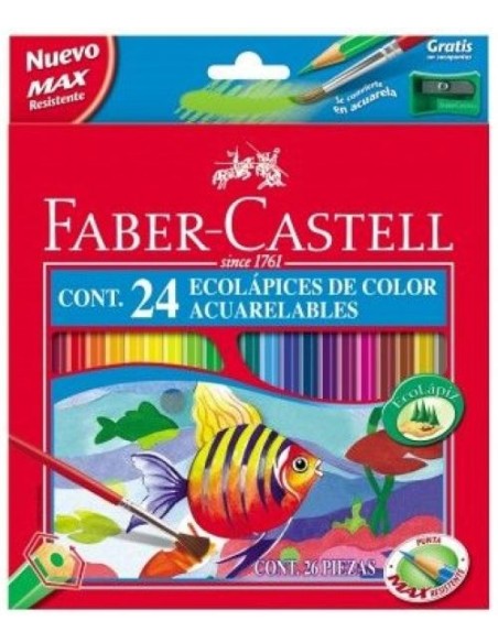 ESTUCHE 24 LAPICES ACUARELABLES PINCEL FABER CASTELL ESTUCHE 24 LAPICES ACUARELABLES PINCEL FABER CASTELL