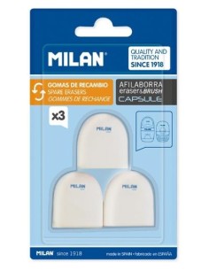 MILAN RECAMBIO DE GOMA AFILABORRA ERASER&BRUSH CAPSULE BLISTER -3U-
