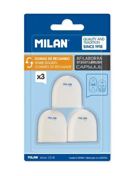 MILAN RECAMBIO DE GOMA AFILABORRA ERASER&BRUSH CAPSULE BLISTER -3U-