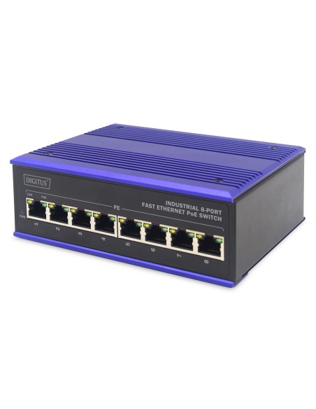 Conmutador PoE de red Fast Ethernet de 8 puertos, industrial, no gestionado