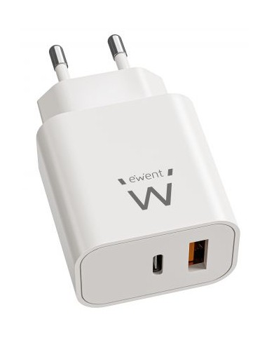 Cargador Rápido GaN de 20W USB-C PD y USB-A QC, Diseño Compacto