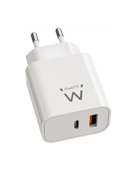 Cargador Rápido GaN de 20W USB-C PD y USB-A QC, Diseño Compacto