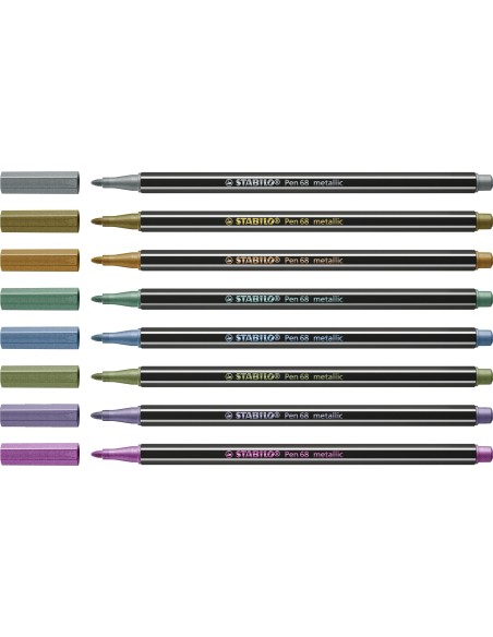 Pen 68 metallic rotulador Medio Cobre, Oro, Azul metálico, Metallic green, Metallic pink, Violeta metalizado, Plata 8 pieza(s)