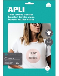 PACK 10 HOJAS A4 PAPEL TRANSFER PARA PRENDAS BLANCAS APLI