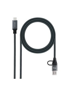 Cable USB 3.2 Gen2x2 20Gbps 5A/100W, USB-C+USB-A/M a USB-C/M, Gris/Negro, 2m