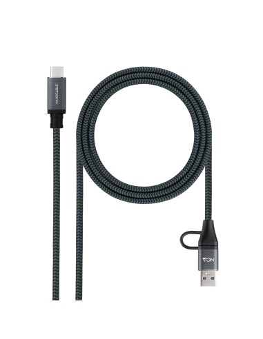 Cable USB 3.2 Gen2x2 20Gbps 5A/100W, USB-C+USB-A/M a USB-C/M, Gris/Negro, 3m