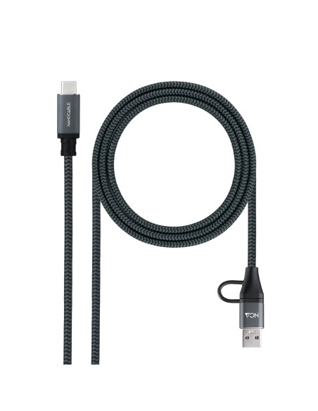 Cable USB 3.2 Gen2x2 20Gbps 5A/100W, USB-C+USB-A/M a USB-C/M, Gris/Negro, 3m