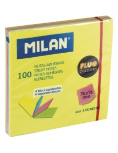 NOTAS ADHESIVAS MILAN 100h 76x76 NEON - Pack de 10 unidades