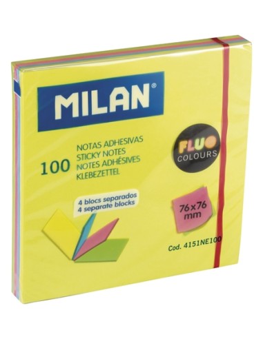NOTAS ADHESIVAS MILAN 100h 76x76 NEON - Pack de 10 unidades