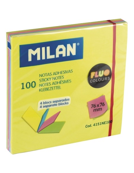 NOTAS ADHESIVAS MILAN 100h 76x76 NEON - Pack de 10 unidades
