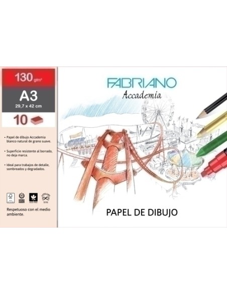 LAMINAS DIBUJO FABRIANO A3 LISA B/10 - Pack de 10 unidades
