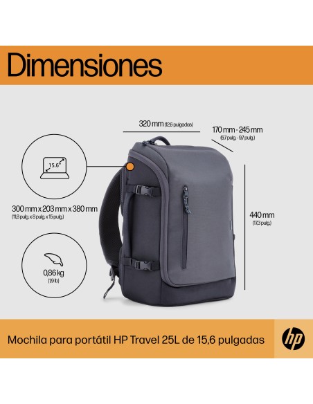 Mochila para portátil Travel de 15,6 pulgadas y 25 litros gris hierro