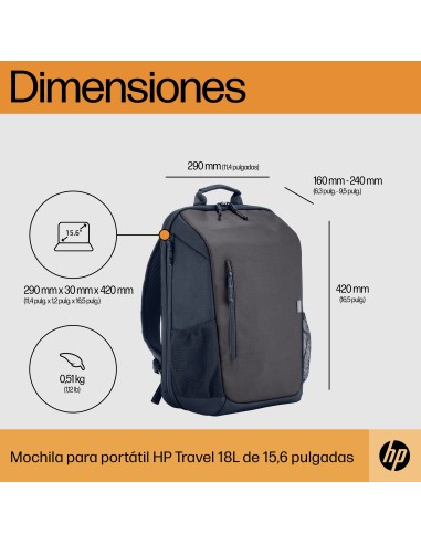 Mochila para portátil Travel de 15,6 pulgadas y 18 litros, color gris