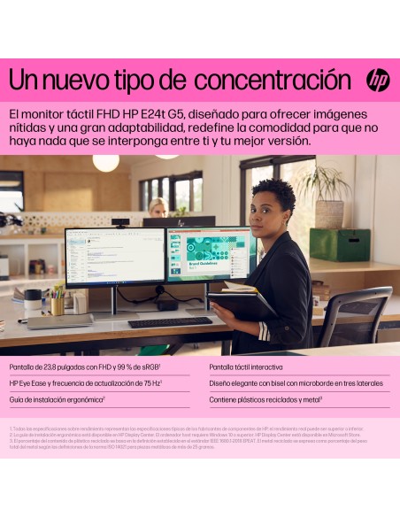 E24t G5 pantalla para PC 60,5 cm (23.8") 1920 x 1080 Pixeles Full HD LED Pantalla táctil Negro