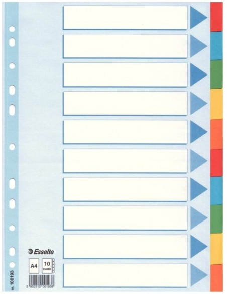 Bolsa 10 separadores a4 con 5 colores esselte carton 200g Bolsa 10 separadores a4 con 5 colores esselte carton 200g