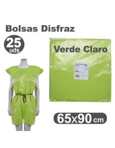 Pack 25 bolsas de plastico para disfraces 65x90cm verde claro