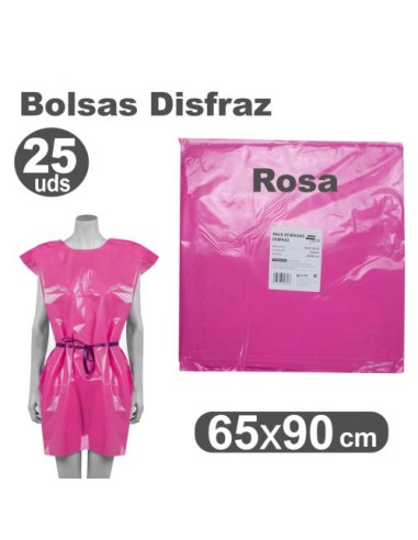 PACK 25 BOLSAS DE PLASTICO PARA DISFRACES 65X90CM ROSA