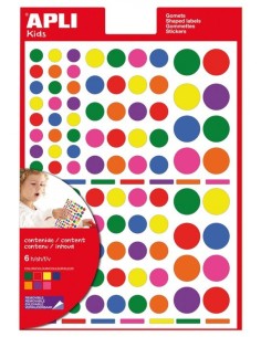 Bolsa 6 hojas gomets redondos 7 colores surtidos