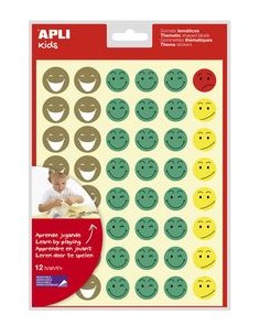 Bolsa 12 hojas gomets caras 4 colores y gestos surtidos