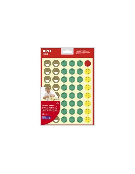 Bolsa 12 hojas gomets caras 4 colores y gestos surtidos