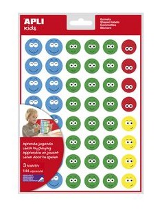 Bolsa 3 hojas gomets caras 4 colores y gestos surtidos