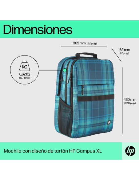 Mochila Campus XL con patrón de cuadros de tartán