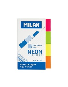MILAN MARCADORES DE PÁGINA 160 PUNTOS 50X20MM 4 COLORES NEÓN 87039- Pack de 10 unidades