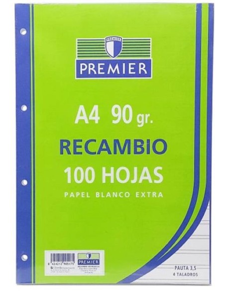 Recambio A4 100h 4 taladros 90g pauta 35mm C M PREMIER Recambio A4 100h 4 taladros 90g pauta 35mm C M PREMIER