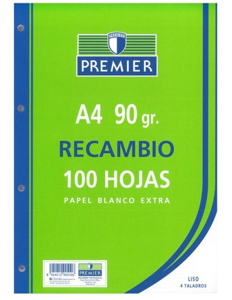 Recambio A4 100h 4 taladros 90g liso PREMIER Recambio A4 100h 4 taladros 90g liso PREMIER