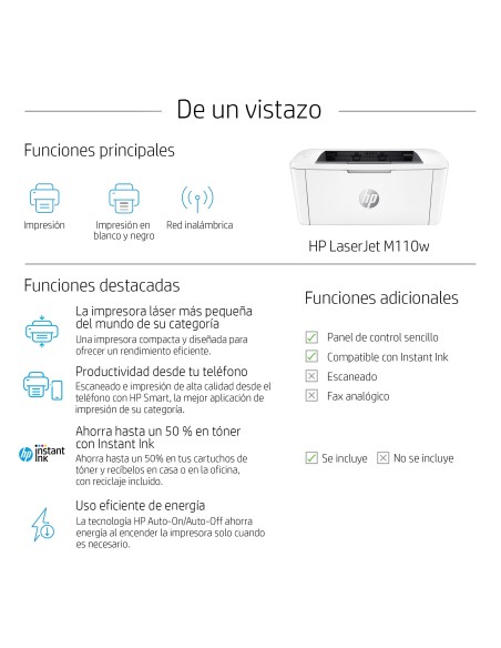 LaserJet Impresora M110w, Blanco y negro, Impresora para Oficina pequeña, Estampado, Tamaño compacto