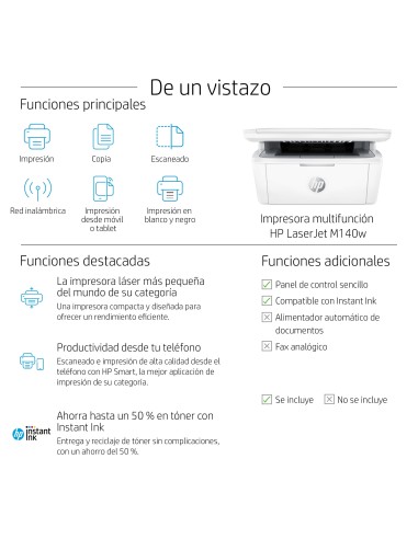 LaserJet Impresora multifunción M140w, Blanco y negro, Impresora para Oficina pequeña, Impresión, copia, escáner, Escanear a co