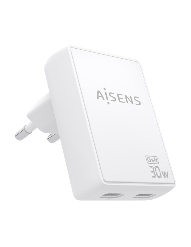 Cargador De Pared GaN Ultra Delgado 30W, 2xUSB-C PD3.0 QC4.0, Blanco