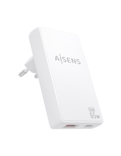 Cargador De Pared GaN Ultra Delgado 65W, 1xUSB-C PD3.0 QC4.0, 1xUSB-A QC3.0, Blanco