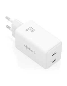 Cargador GaN 65W, 2xUSB-C PD3.0 QC4.0, Blanco