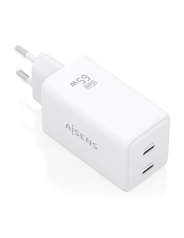 Cargador GaN 65W, 2xUSB-C PD3.0 QC4.0, Blanco