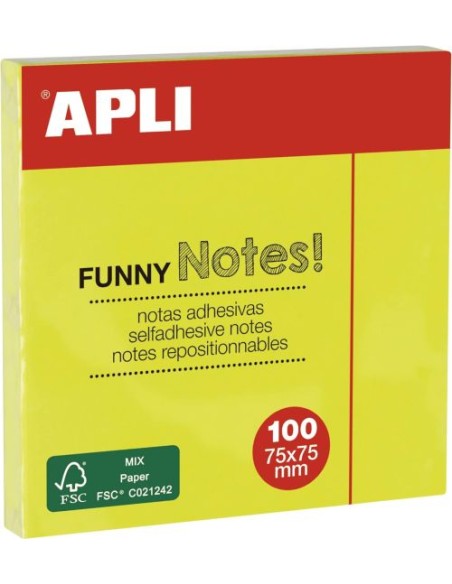 Bloc 100 notas adhesivas 75x75mm amarillas Apli