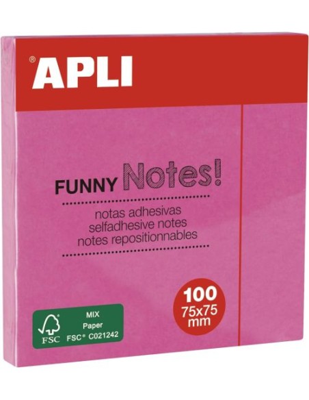 Bloc 100 notas adhesivas 75x75mm rosas Apli
