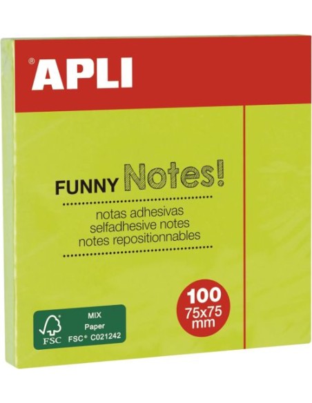 Bloc 100 notas adhesivas 75x75mm verdes Apli