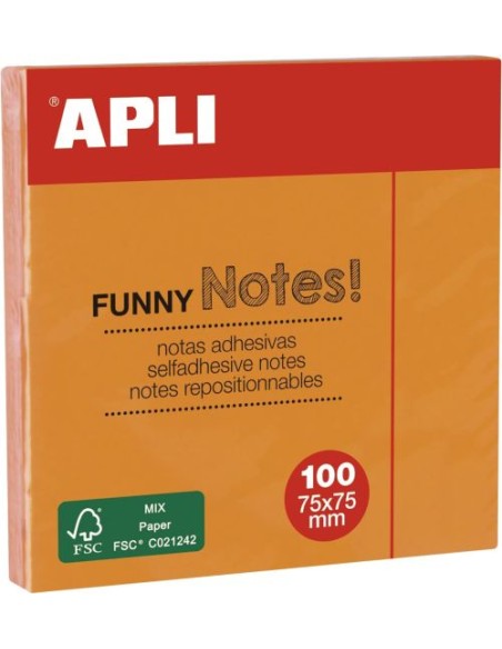 Bloc 100 notas adhesivas 75x75mm naranjas Apli