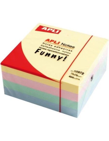 Cubo 400 notas adhesivas 75x75mm colores pastel Apli
