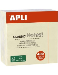 Cubo 400 notas adhesivas 75x75mm amarillas Apli