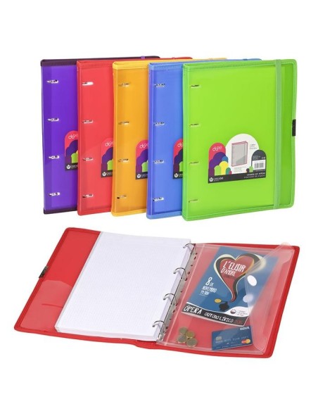 CARCHIVO CARPETA 4 ANILLAS 16MM CARPEBLOCK DUNE PP 120 HOJAS CON GOMA A5 SURTIDOS -5U-